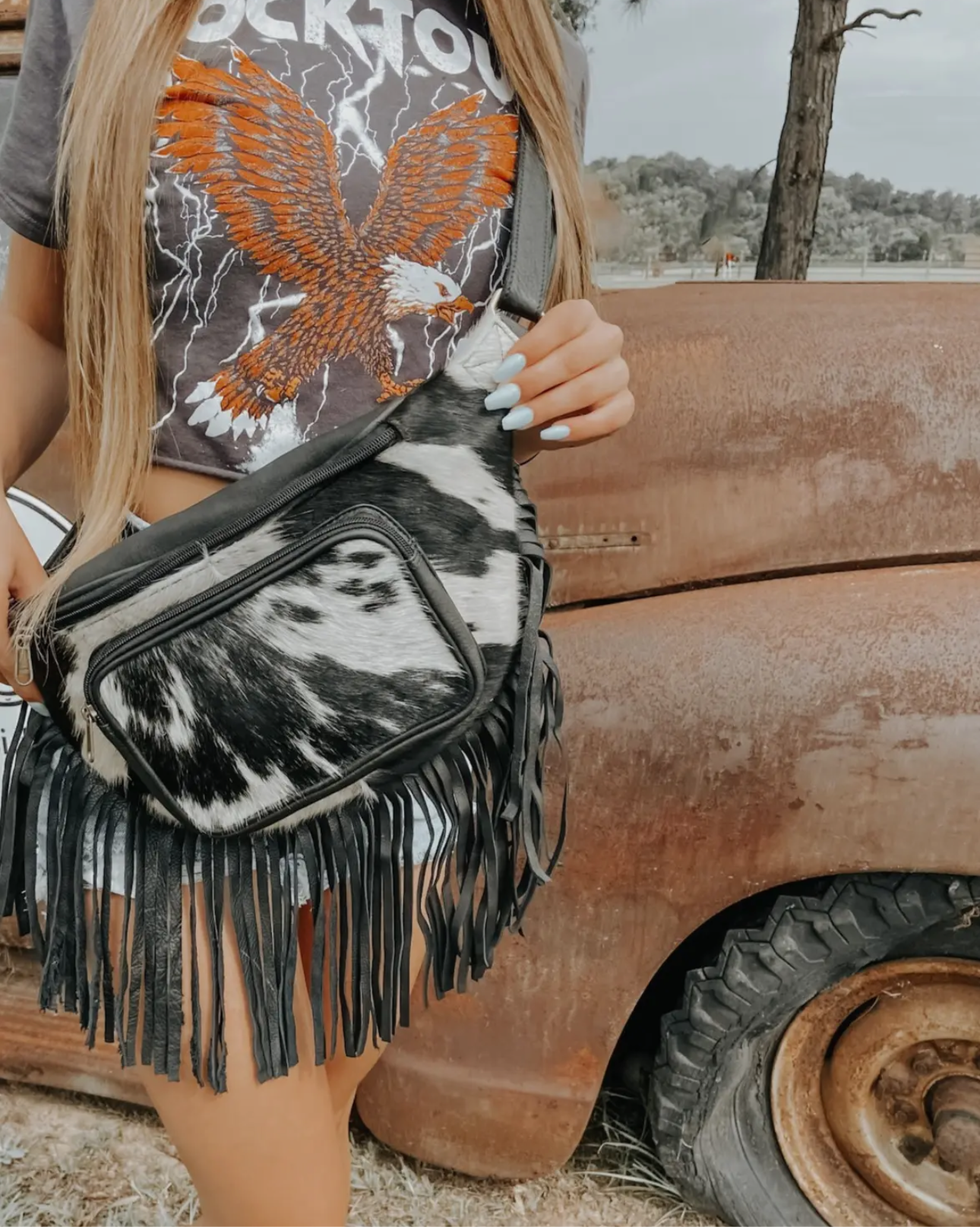 Cow Print Fringe Fanny Pack